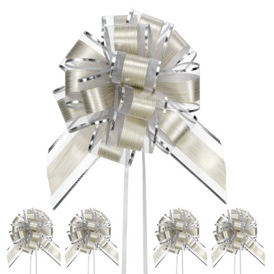 Unique Bargains Plastic Tree Stripes Gold Edge Large Satin Pull Bows 12 Pcs