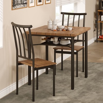 WhizMax Dining Table Set for 2, Kitchen Table and Chairs with Wine Rack, 3 Piece Square Dining Room Table Set for Small Space, Apartment, Rustic Brown