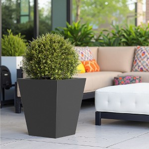 PexFix 18" Tall Metal Tapered Planter Large Outdoor & Indoor Garden Plant Pot Black for Home and Patio - 1 of 4
