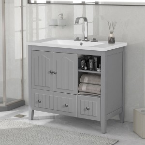 NicBex Bathroom Vanity without Sink/with Sink,Modern Style Bathroom Sink Vanity with 2 Doors and Drawers,36" Bathroom Sink Cabinet,Gray/White - 1 of 4