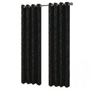 RT Designers Collection Soho Foil Jacquard Polyester Window Curtain Grommet Panel 52" x 90" Black - 1 of 4