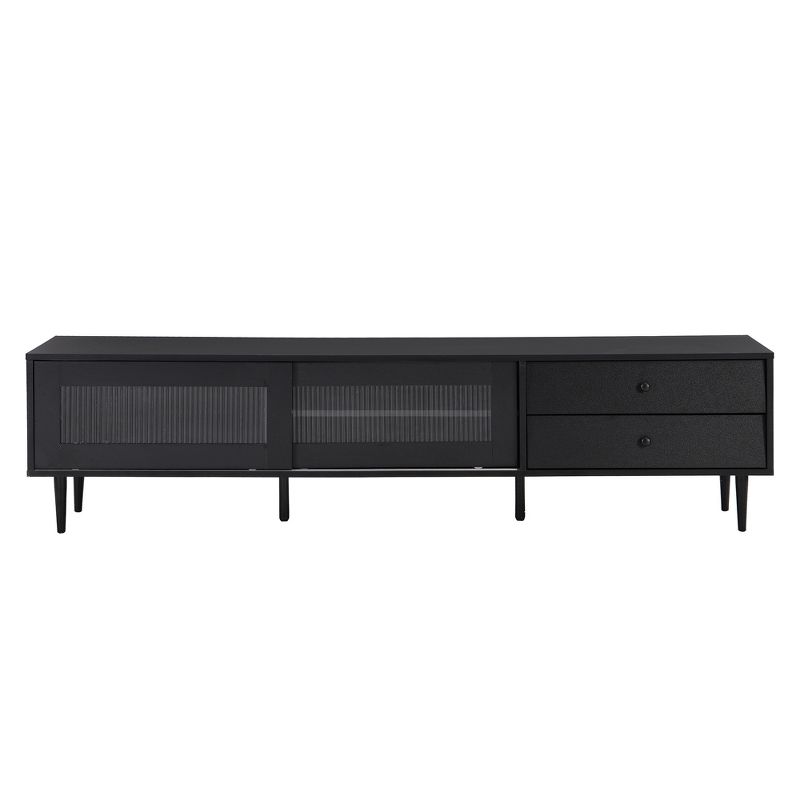Chic and Elegant TV Stand with Sliding Fluted Glass Door And Tilt Drawer Media Console to Fit TVs Up to 75" - ModernLuxe, 5 of 13