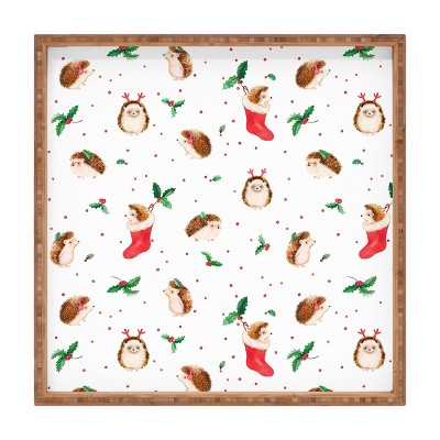 Ninola Design Hedgehog Yuletide 12" x 12" Square Bamboo Tray - Deny Designs