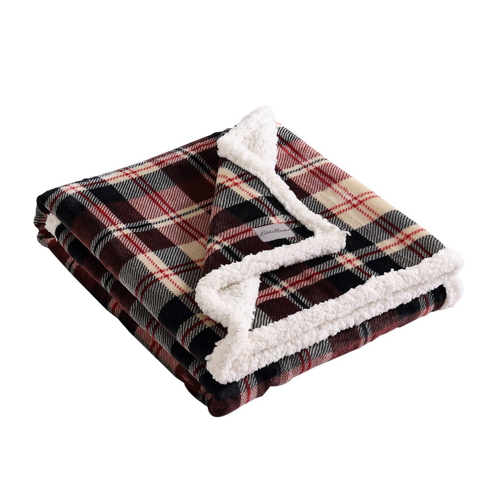 Photos - Duvet Eddie Bauer 50"x60" Trailhead Plaid Reversible Throw Blanket Red - : Cozy Fleece, Machine Washable 