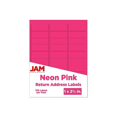 JAM Paper Laser/Inkjet Mailing Address Labels 1 x 2 5/8 Neon Pink 354328011