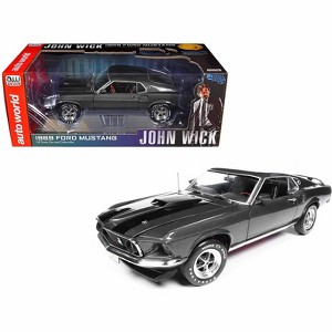 1969 Ford Mustang Dark Gray Metallic w/Black "John Wick" (2014) Movie 1/18 Diecast Model Car by Auto World - 1 of 4