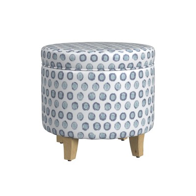Cream Faux Sheepskin Round Storage Ottoman with Flared Wood Legs