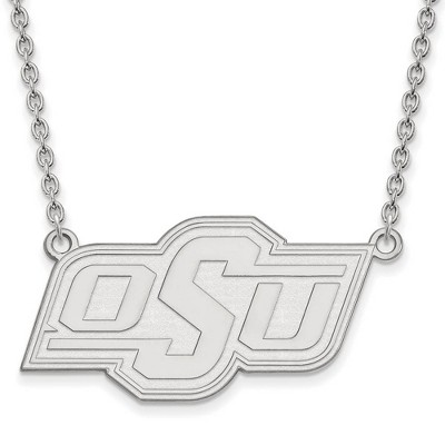 Black Bow Jewelry 10k White Gold Oklahoma State Cowboys NCAA Necklace 18 Inch