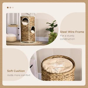 PawHut Elevated Cat Bed with Three Hideaways & Four Soft Plush Cushions, Cat Tower with Hand-Woven Materials - 1 of 4
