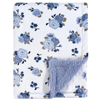 Image of Luvable Friends Unisex Baby Plush Blanket with Sherpa Back - Blue Floral