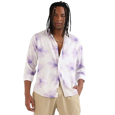 Campus Sutra Men Men's EcoLiva White & Lavender Faded Floral Strokes Shirt