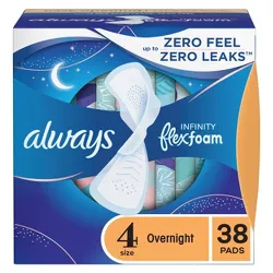Always Infinity Overnight FlexFoam Sanitary Pads with Wings - Unscented - Size 4 - 38ct