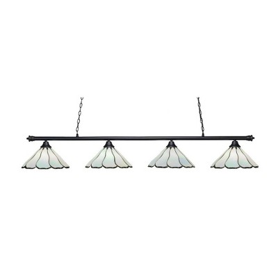 Toltec Lighting Oxford 4 - Light Island Pendant Light in  Matte Black with 16" Pearl & Black Flair Art Glass Shade
