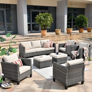 Ovios Tampa 7pc Wicker Outdoor Patio Furniture Conversation Sofa Set with Cushions - 1 of 4