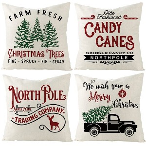 4 Pcs 18x 18 Christmas Pillow Covers Farmhouse Rustic Winter Xmas Decorative Pillow Cases - 1 of 4