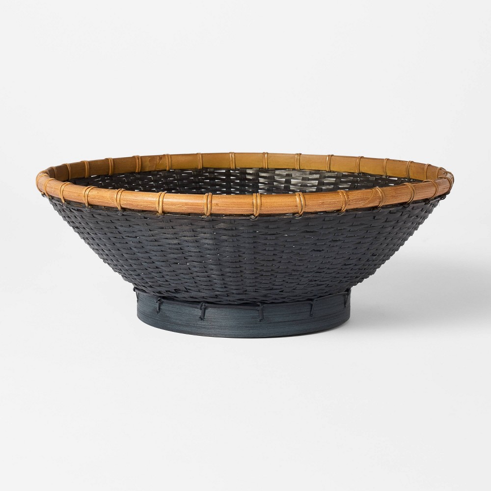 Round Bamboo Decorative Woven Bowl Slate Black - Threshold Earthy Elegance, Raised Base, Tabletop Decor