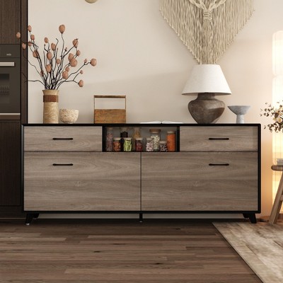 FUFU&GAGA Gray Living Room Storage Cabinet 2 Doors 2 Drawers TV Console Special Flip Door Design