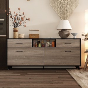FUFU&GAGA Gray Living Room Storage Cabinet 2 Doors 2 Drawers TV Console Special Flip Door Design - 1 of 4