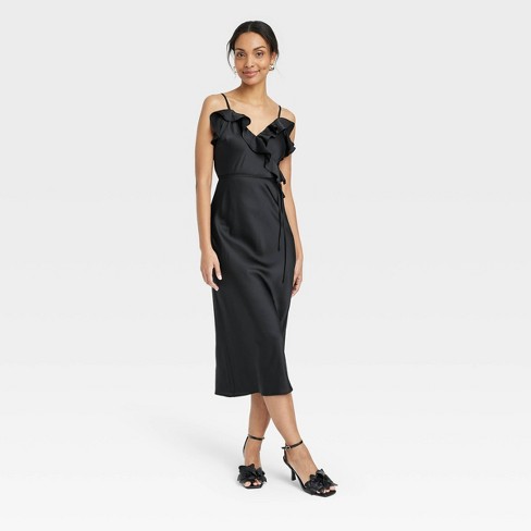 Women's V-neck Mini Slip Dress - A New Day™ Black S : Target