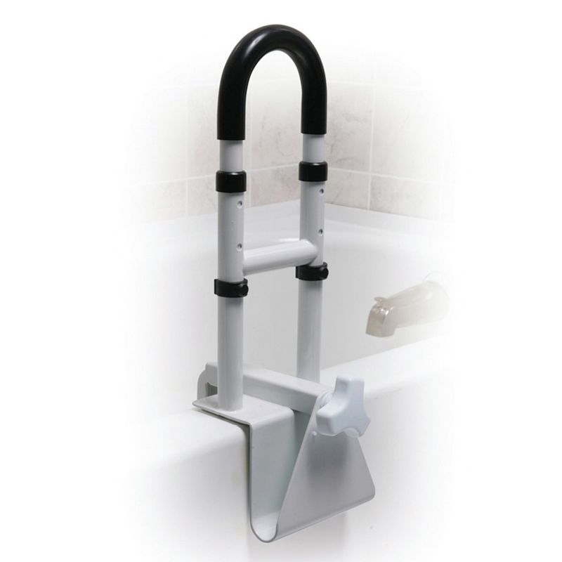 Drive Medical Clamp-On Adjustable Bathtub Grab Bar & Bathtub Safety Rail, White, 2 of 4