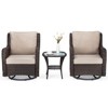 Outdoor Swivel Rocking Chair, 3 Piece Rattan Encrypted Patio Furniture Wicker Bistro Set,Beige - 2 of 4