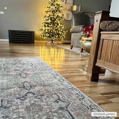 Hauteloom Gray and Navy Washable Polyester Area Rug 8'10" x 12'