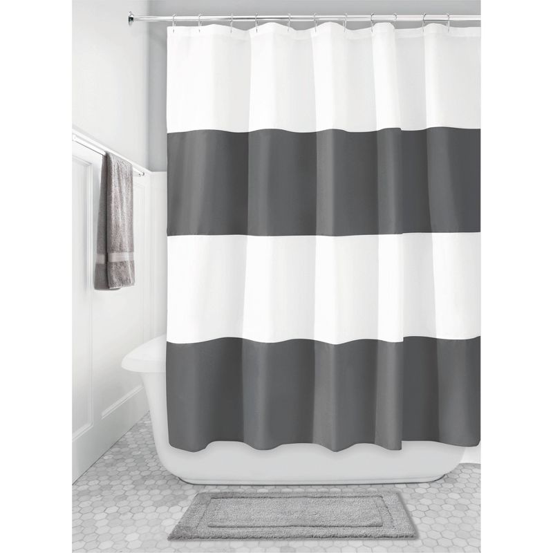 iDESIGN 72&#34;x72&#34; Zeno Wide Striped Shower Curtain Gray/White, 3 of 4
