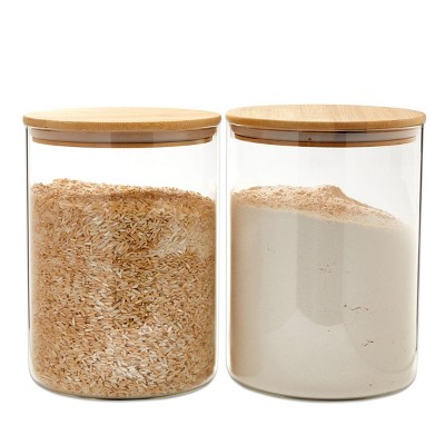 Juvale 2 Pack Large Glass Storage Containers with Bamboo Lids, Airtight Pantry Canisters (100 oz)