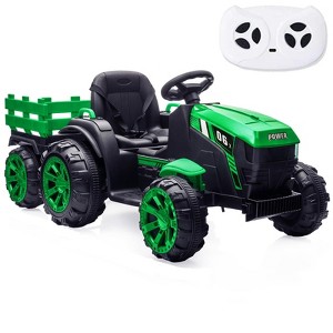 Jojoka 12V Ride On Tractor with Remote Control with Detachable Trailer, Dual 35W Motors/Safety Belt/LED Lights - 1 of 4