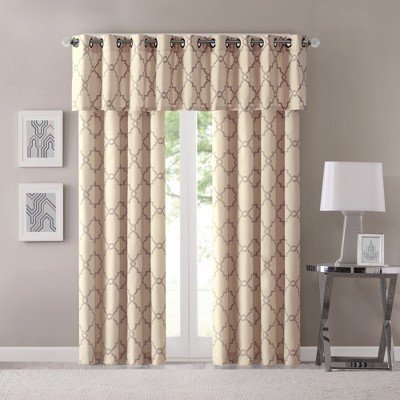 Beige and Grey Fretwork Grommet Top Window Valance 50"x18"