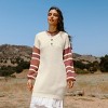 Women's Knit V-Neck Striped Long Sleeve Loose Fit Mini Sweater Dress - Cupshe - 3 of 4