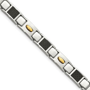 Black Bow Jewelry Men's Stainless Steel, Carbon Fiber & Gold Tone Bracelet, 9.5 Inch - 1 of 4