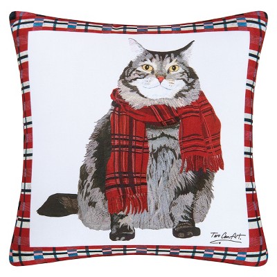 C&F Home 18" x 18" Fat Cat Indoor / Outdoor Christmas Holiday Throw Pillow