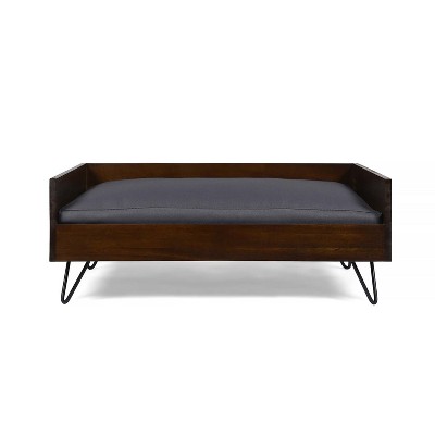 VaporNova Elevated Dog Bed Frame with Mattress - 29.5” x 17.75” x 11” Mid-Century Modern Raised Wood Pet Bed Sofa (Brown)