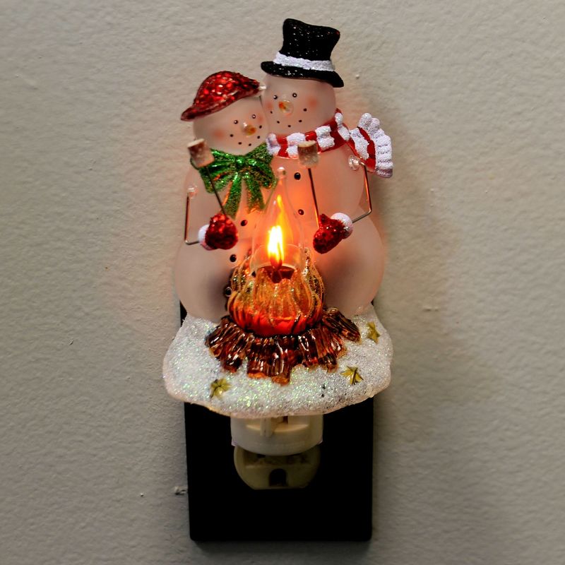 ROMAN 5.75 In Snowman Couple Night Light Smores Fire Flickers Plug-In Nightlights, 3 of 4