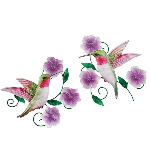 Collections Etc Hand-Painted Hummingbird Floral Wall Art - Set of 2 - 1 of 2
