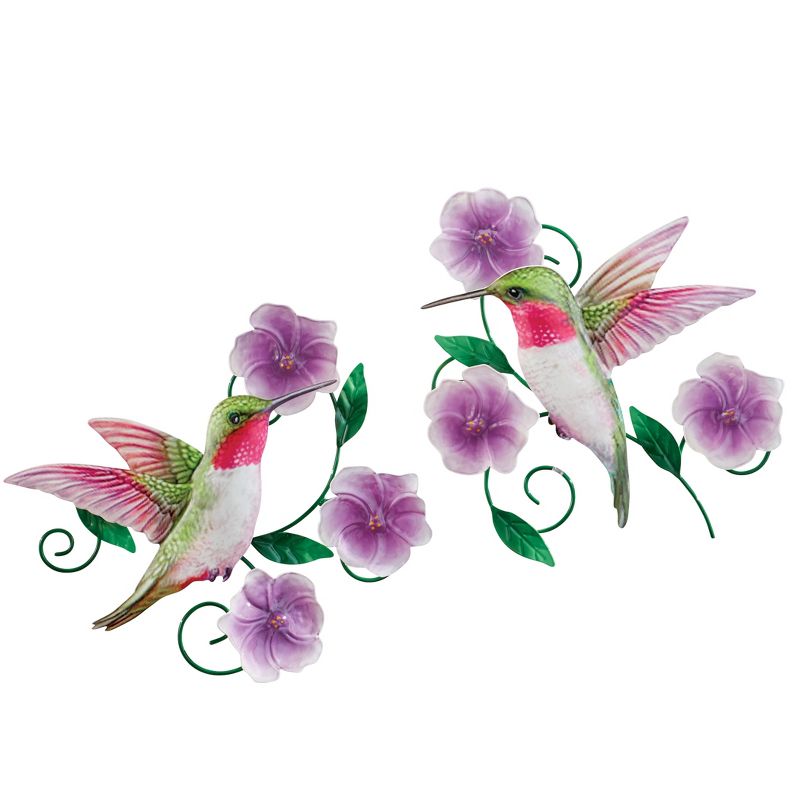 Collections Etc Hand-Painted Hummingbird Floral Wall Art - Set of 2, 1 of 3