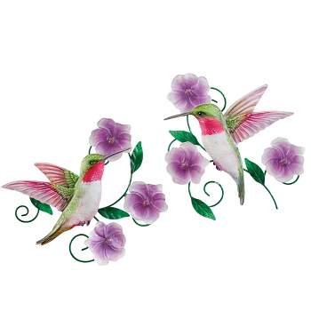 Collections Etc Hand-Painted Hummingbird Floral Wall Art - Set of 2