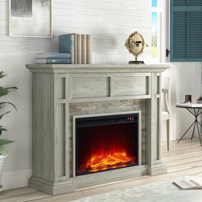 48'' Light Gray Freestanding Electric Fireplace with Realistic Flame