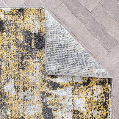 Modern Yellow and Gray Abstract Synthetic Runner Rug 2'x7'