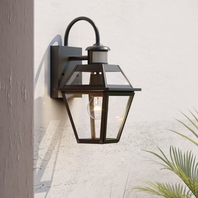 VAXCEL Nottingham Black Motion Sensor Dusk to Dawn Outdoor Wall Lantern Light Clear Glass