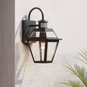 VAXCEL Nottingham Black Motion Sensor Dusk to Dawn Outdoor Wall Lantern Light Clear Glass - 1 of 4