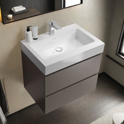 NicBex 24" Bathroom Vanity with Sink, One-piece Wall Mounted Vanity, Bathroom Cabinet Storage with 2 Spacious Drawers for Bathroom