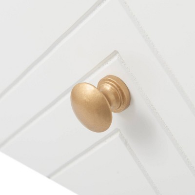 White and Gold Rectangular Wood and Metal Side Table with Drawer