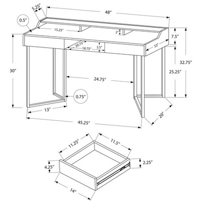 Vynxaria Modern 48" Brown Laminate Computer Desk with Black Metal Frame Storage Drawers for Home Office Laptop Work