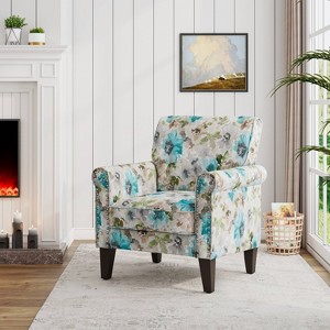 Handy Living Janet Traditional Rolled Accent Armchair with Pewter Nailheads Floral Pattern - 1 of 4