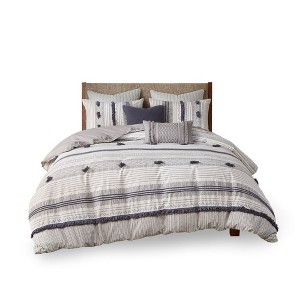 Gracie Mills Belinda Serene Stripe 3-Piece Cotton Duvet Cover Set - 1 of 4