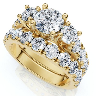 Pompeii3 2Ct TW 3-Stone Diamond Engagement Wedding Ring Set 14k Gold or Pt Lab Created
