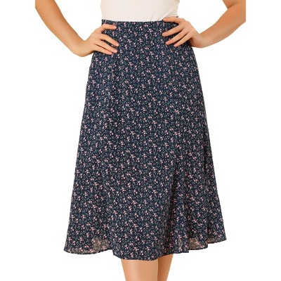 Allegra K Women's Print Peasant Elastic Waist A-line Midi Skirts