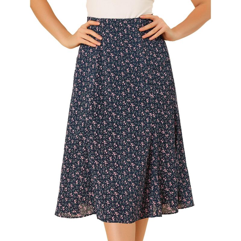 Allegra K Women's Print Peasant Elastic Waist A-Line Midi Skirts, 1 of 7